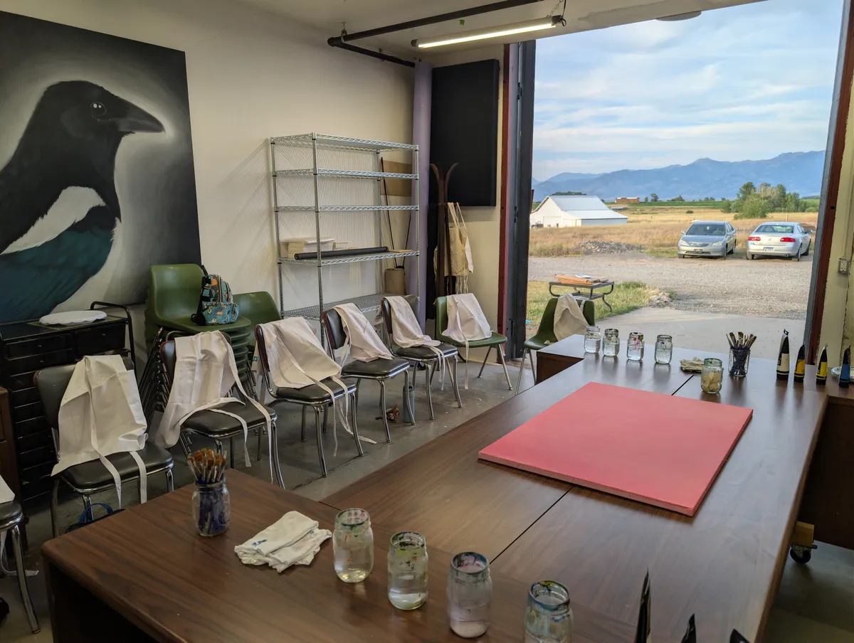 ArtLab classroom set up with painting supplies for a private event